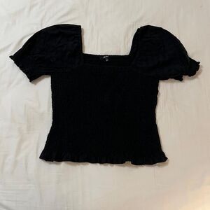 Madewell Black Smocked Puff Sleeve Top | Size S